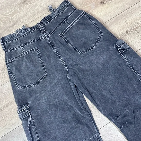 Zara Gray Wash Straight Wide Leg Cargo Pocket Jeans - Picture 15 of 15